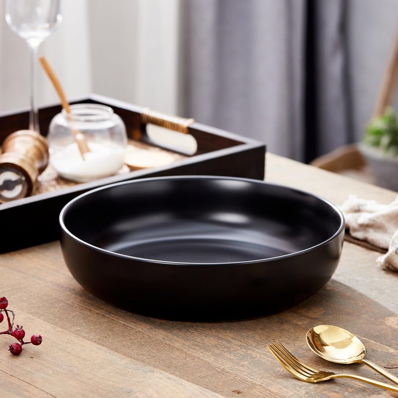 Swuut 10'' Large Serving Bowl, 2.8 Quart Big Salad Pasta Bowl, Porcelain Fruit Bowl,Matte Mixing Bowls,Wide Soup Bowl for Family Kitchen,Microwave & Dishwasher Safe (Black) - Image 2