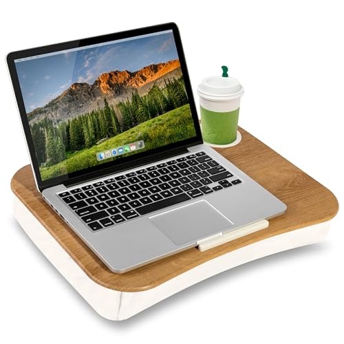 LAPGEAR Cup Holder Lap Desk with Device Ledge - White Oak Woodgrain - Fits up to 14 Inch Laptops - Style No. 46329 - Image 1