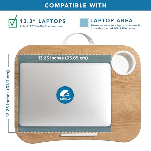 LAPGEAR Cup Holder Lap Desk with Device Ledge - White Oak Woodgrain - Fits up to 14 Inch Laptops - Style No. 46329 - Image 3