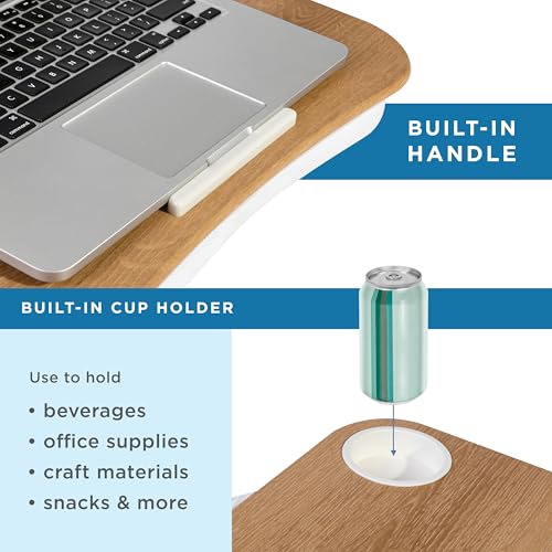 LAPGEAR Cup Holder Lap Desk with Device Ledge - White Oak Woodgrain - Fits up to 14 Inch Laptops - Style No. 46329 - Image 4