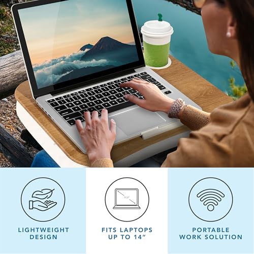 LAPGEAR Cup Holder Lap Desk with Device Ledge - White Oak Woodgrain - Fits up to 14 Inch Laptops - Style No. 46329 - Image 2