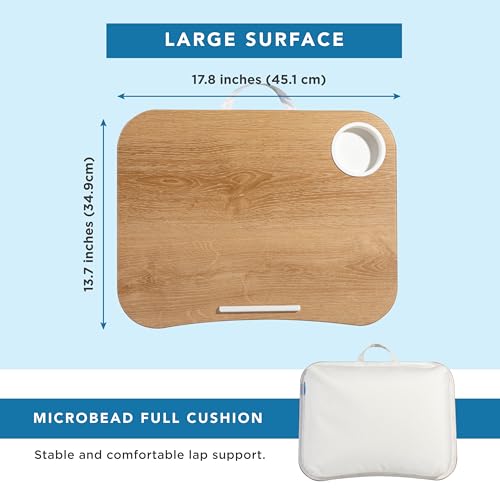 LAPGEAR Cup Holder Lap Desk with Device Ledge - White Oak Woodgrain - Fits up to 14 Inch Laptops - Style No. 46329 - Image 5
