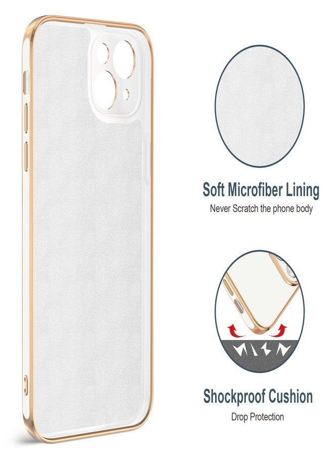 Hython for iPhone 14 Plus Case with Ring Stand [360° Rotatable Ring Holder Magnetic Kickstand] [Support Car Mount] Plated Gold Edge Soft TPU Luxury Shockproof Protective Phone Case Cover, White - Image 3