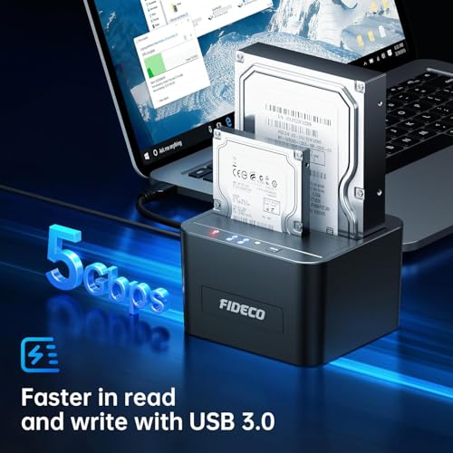 FIDECO External Hard Drive Docking Station Hard Drive Dock for 25 and 35 inch SATA HDD SSD HDD Docking Station with Dual Bay USB 30 Hard Drive Reader Support Offline Clone and UASP - Image 3
