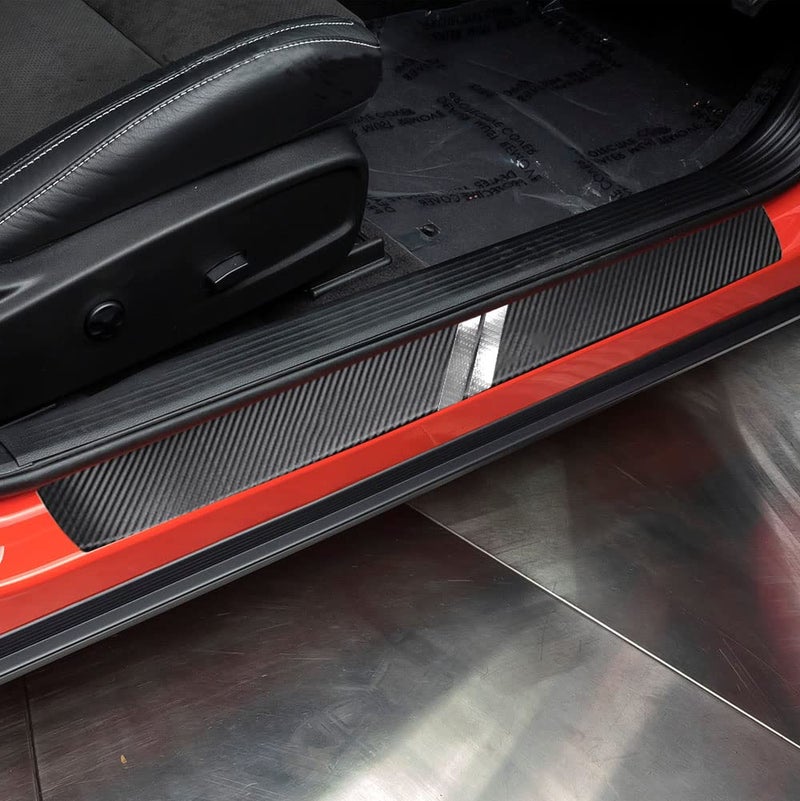 LEXLEY 3D Hash Mark For Dodge 20102023 Challenger Carbon Fiber Style Leather Door Sill Protector AntiDirty Scuff Plate Cover Guard Sills Protector TrimWelcome Pedal Protect 2PCS SLIVER
