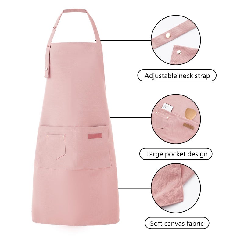 Tosewever Art Aprons for Women Painting Pottery Baking, Mens Buckle Straps Kitchen Apron with Pockets for Chef Cooking (Pink) - Image 2