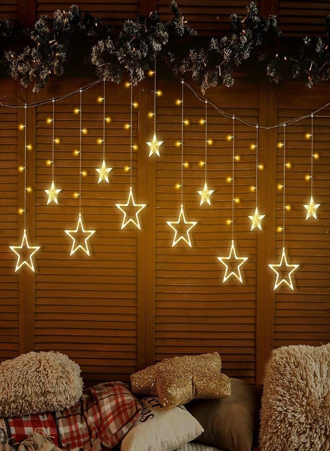 Lexton Star Curtain Light | 6 Big Star 6 Small Star Light | with 8 Flashing Modes | 12 Stars | Warm White | for Indoor & Outdoor Decorations - Image 1