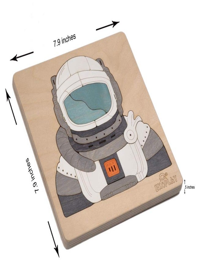 EKOPLAY Astronaut and A Rocket | Man ON The Moon Puzzle for Kids | Multilayered 39 Piece Wooden Jigsaw Puzzle | Learning Educational Toys Gifts for Boys Girls 3 Years and Above. - Image 2