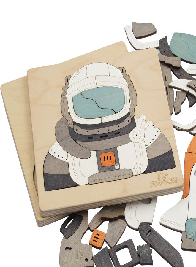 EKOPLAY Astronaut and A Rocket | Man ON The Moon Puzzle for Kids | Multilayered 39 Piece Wooden Jigsaw Puzzle | Learning Educational Toys Gifts for Boys Girls 3 Years and Above. - Image 3