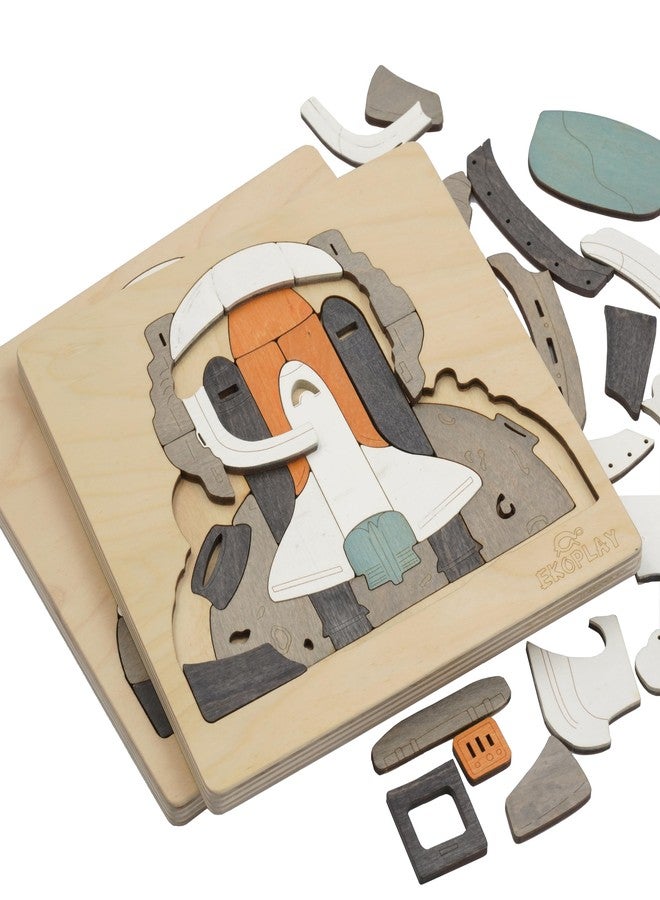 EKOPLAY Astronaut and A Rocket | Man ON The Moon Puzzle for Kids | Multilayered 39 Piece Wooden Jigsaw Puzzle | Learning Educational Toys Gifts for Boys Girls 3 Years and Above. - Image 4
