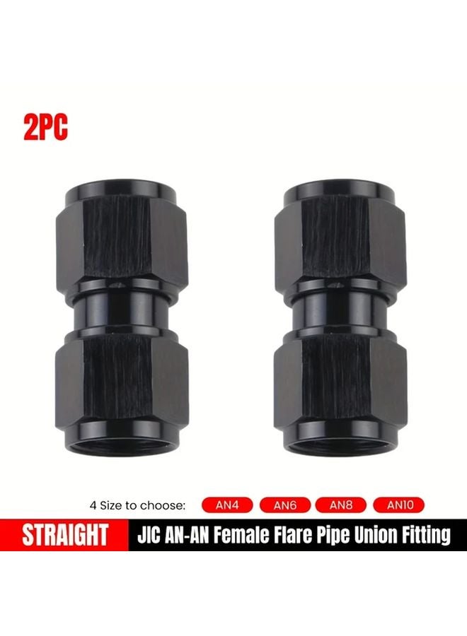 2pcs AN6 Female to Female Straight Swivel Coupler Union Fitting Adapter Aluminum Black - Image 2