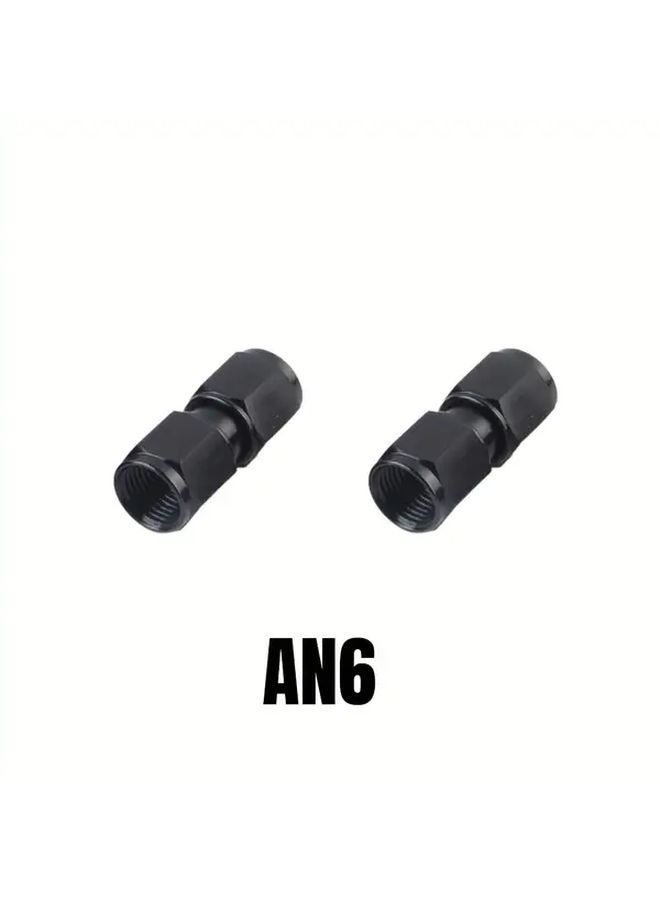 2pcs AN6 Female to Female Straight Swivel Coupler Union Fitting Adapter Aluminum Black - Image 1