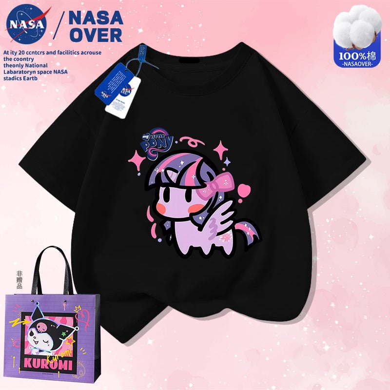 Nasa Co-Name Super Cute Q Version Color Pony T-Shirt Cuhk Children'S Cotton Short Sleeve Female Baby Cute Half Sleeve Top - Image 2