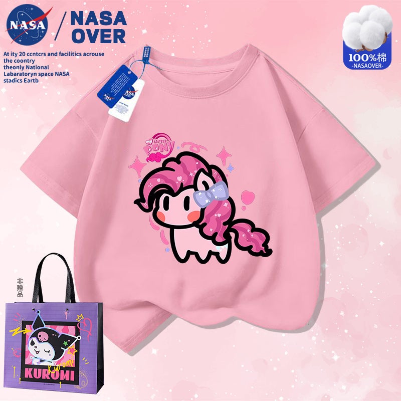 Nasa Co-Name Super Cute Q Version Color Pony T-Shirt Cuhk Children'S Cotton Short Sleeve Female Baby Cute Half Sleeve Top - Image 1