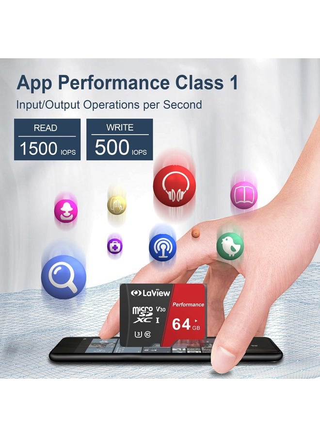 LaView 64GB Micro SD Card 2 Pack, Micro SDXC UHS-I Memory Card – 95MB/s,633X,U3,C10, Full HD Video V30, A1, FAT32, High Speed Flash TF Card P500 for Computer with Adapter/Phone/Tablet/PC  - Image 5