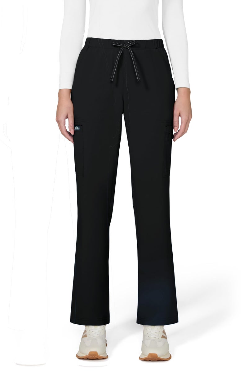 KOI Basics Women's Holly Cargo Scrub Pants, 8 Pockets, Drawstring Waist Black Medium Petite - Image 1