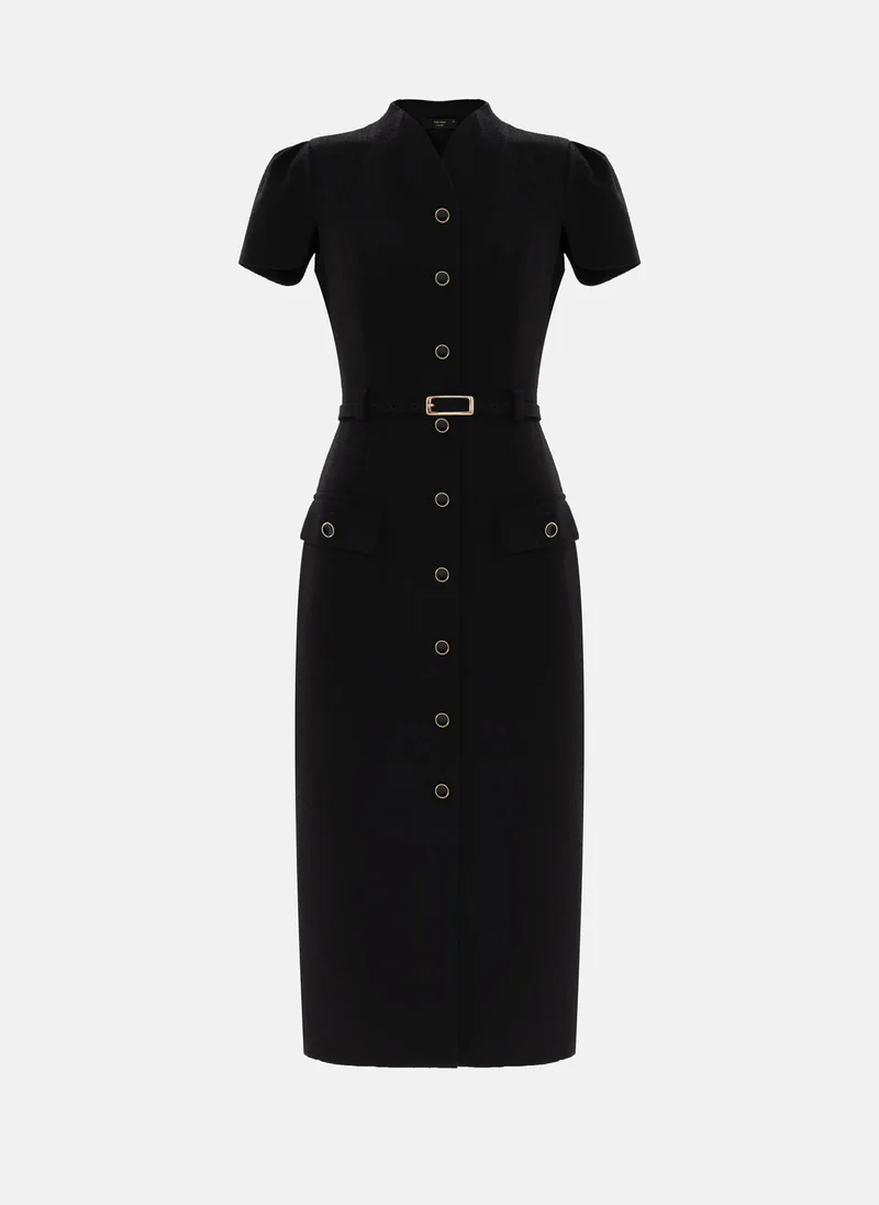 Lichi  Midi dress with short sleeves and tonal belt for Women | Best Price UAE