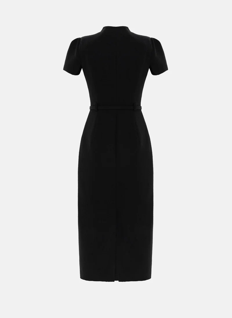 Lichi  Midi dress with short sleeves and tonal belt for Women | Best Price UAE