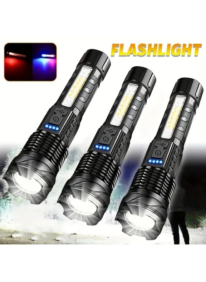 3pcs LED Flashlight 6 Modes USB Rechargeable High Brightness Portable Torch - Image 2