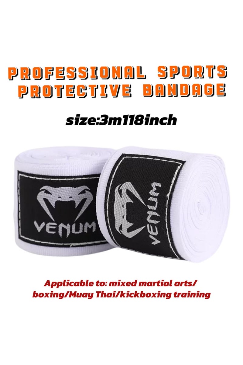VENUM Professional men's/women's sports bandages - Comprehensive Protection for MMA, Boxing, Muay Thai, and Kickboxing Training (White, 3m/118inch") - Image 1