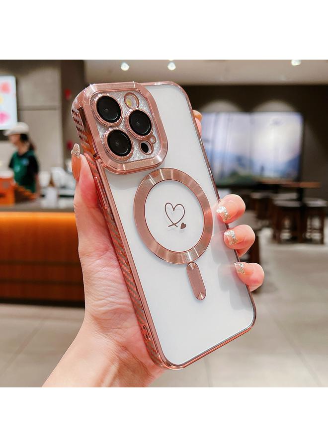 زبون جراب هاتف iPhone 13 Pro Loves مصنوع من ألياف الكربون المطلية الشفافة Magsafe TPU - Image 1