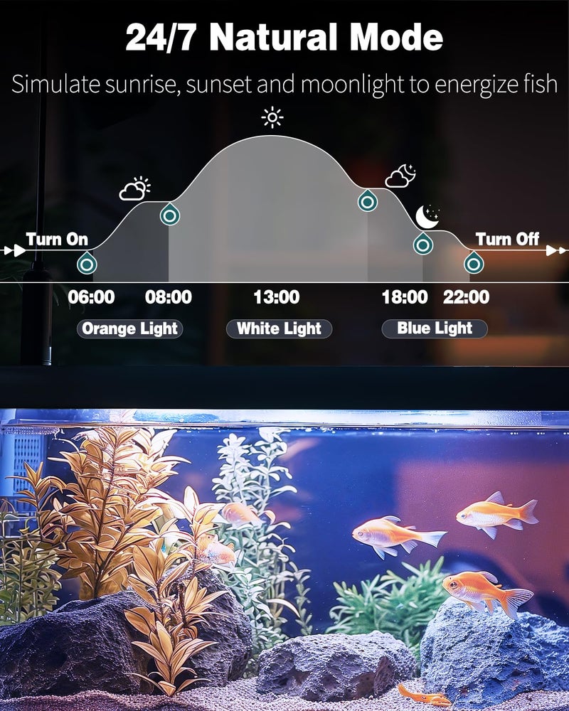 Pawfly 5 W Aquarium LED Light 8 Inch 24/7 Fish Tank Light with Full Spectrum Brilliant White Blue Red Green Lights Multi-Colored LEDs with D/N Mode Single Color Effects Timer and Adjustable Brightness - Image 2