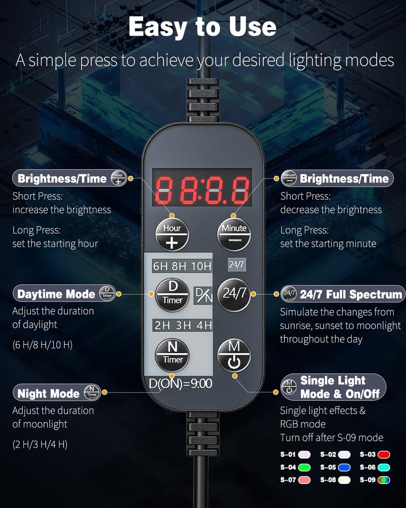 Pawfly 5 W Aquarium LED Light 8 Inch 24/7 Fish Tank Light with Full Spectrum Brilliant White Blue Red Green Lights Multi-Colored LEDs with D/N Mode Single Color Effects Timer and Adjustable Brightness - Image 5