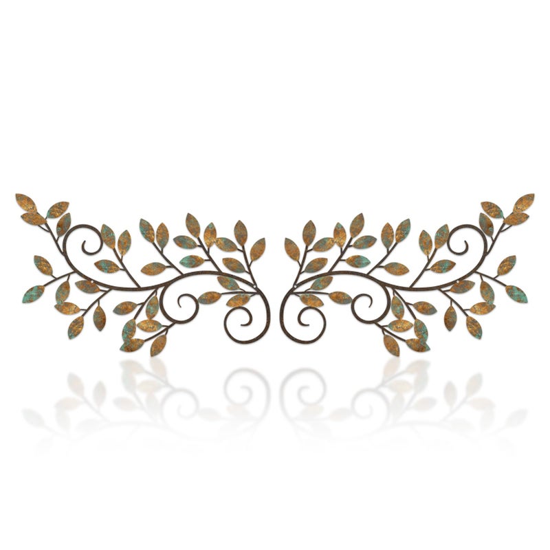 ESTART 2 Pieces Metal Tree Leaf Wall Decor Vine Olive Branch Leaf Wall Art Ornament Wall Hanging Sign for above Door, Living Room, Bathroom, Office, Indoor and Outdoor Decoration (Rusty Color) - Image 1