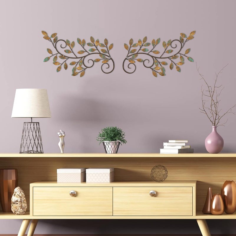 ESTART 2 Pieces Metal Tree Leaf Wall Decor Vine Olive Branch Leaf Wall Art Ornament Wall Hanging Sign for above Door, Living Room, Bathroom, Office, Indoor and Outdoor Decoration (Rusty Color) - Image 5
