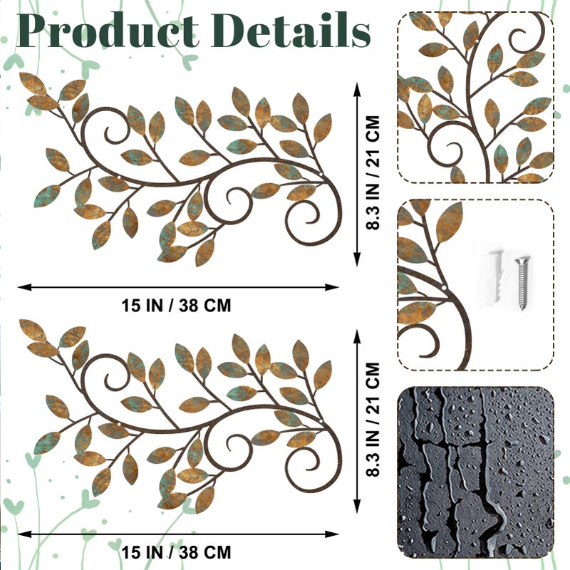 ESTART 2 Pieces Metal Tree Leaf Wall Decor Vine Olive Branch Leaf Wall Art Ornament Wall Hanging Sign for above Door, Living Room, Bathroom, Office, Indoor and Outdoor Decoration (Rusty Color) - Image 4