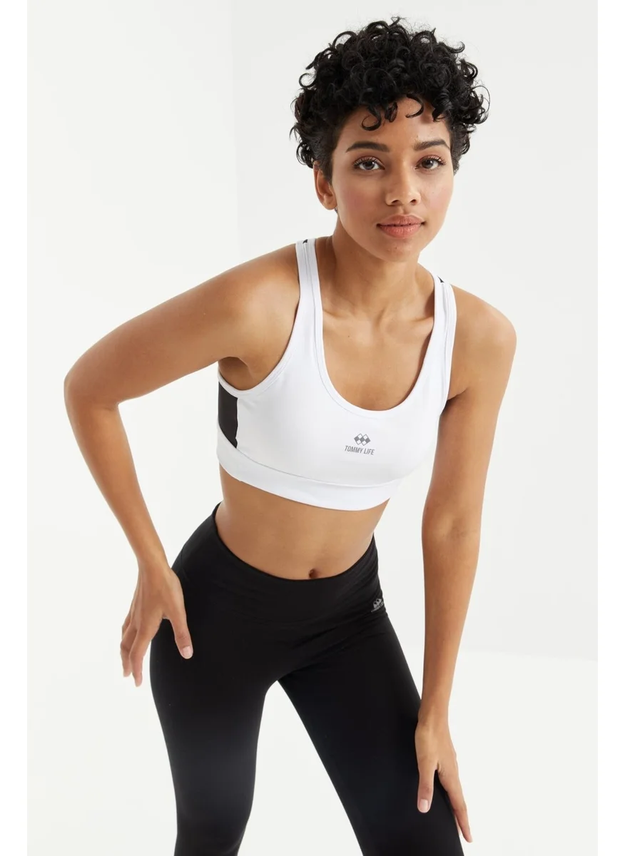 Tommy Life White Cross Back Detail Slim Fit U Neck Padded Women's Sports Bustier - 97121