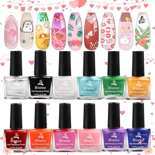 Biutee Nail Stamping Polish 12 Colors 6ML for Stamping Plates Air Dry With Gift Box - Image 1