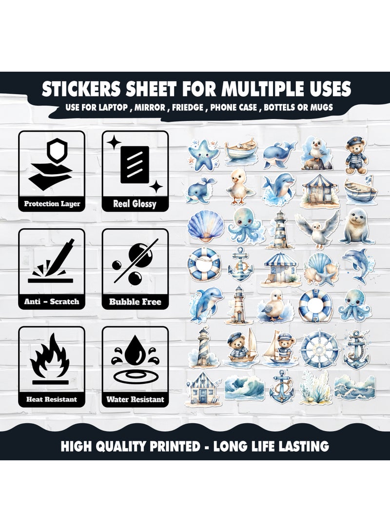 Laptop Sticker - 35 Pcs Adventure at Sea Nursery Cute Custom Shapes Waterproof Scratch And Heat Resistant for Laptops, Mugs, Mirrors, and Bottles, Perfect for Personalizing Your Gear,  Laptop Vinyl Sticker  - Image 2
