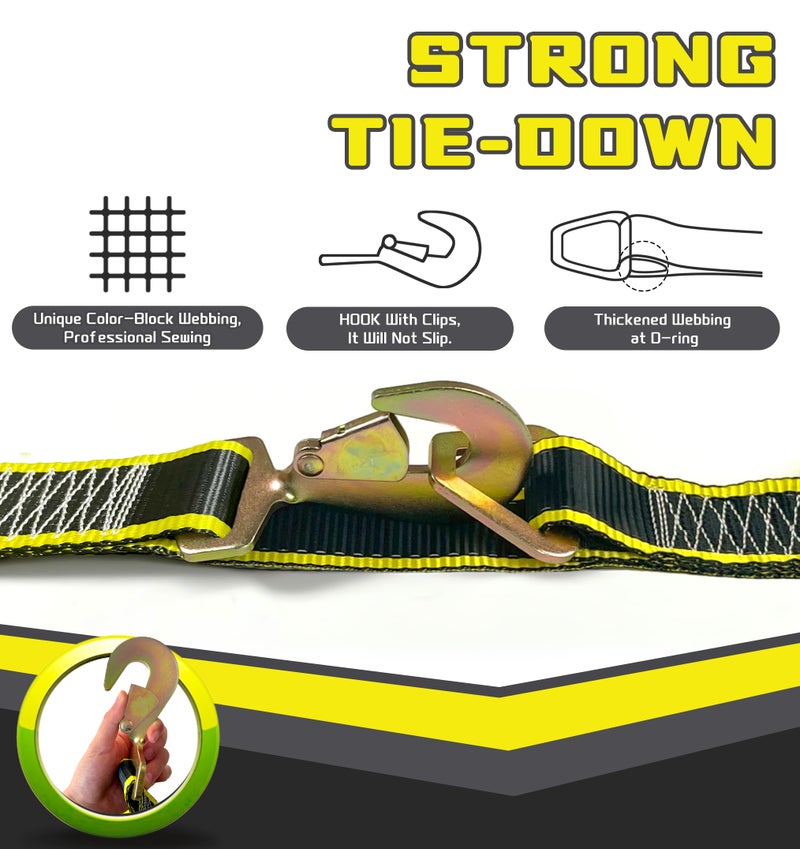 KJE Heavy Duty Car Trailer Tie Down Straps with Reflective - (4) 2" x 10' Ratchet Straps with Snap Hooks, (4) Axle Straps 2" x 36'' - 10,000lbs Break Strength - Use for Car, Truck, UTV Transport - Image 5