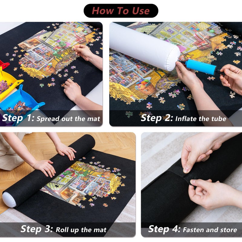 Lavievert Jigsaw Puzzle Mat Roll Up with 6 Color Sorting Trays, Store and Transport Puzzles Up to 2000 Pieces, Portable Puzzle Board Saver Keeper with Storage Bag & Hand Pump for Adults - Image 5