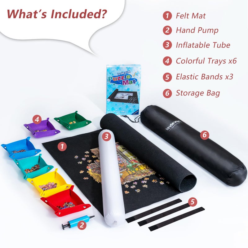 Lavievert Jigsaw Puzzle Mat Roll Up with 6 Color Sorting Trays, Store and Transport Puzzles Up to 2000 Pieces, Portable Puzzle Board Saver Keeper with Storage Bag & Hand Pump for Adults - Image 3