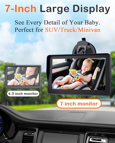 Wkzay 7-Inch Car Camera for Baby: AHD 1080P Display with Real-Time Monitoring - Clear Night Vision Easy Setup Carseat Camera for 0-3 Years Infants - Image 2