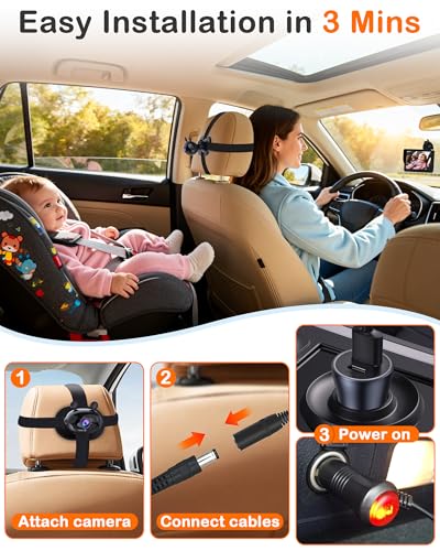 Wkzay 7-Inch Car Camera for Baby: AHD 1080P Display with Real-Time Monitoring - Clear Night Vision Easy Setup Carseat Camera for 0-3 Years Infants - Image 4