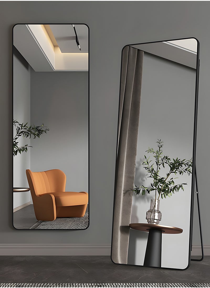 Taimi Rectangular Mirror 150x40cm with Rounded Edges, Full Length Mirror with Stand and Metal Frame, Floor Mirror, Wall Mirror Hanging or Tilt for Living Room, Bedroom, Entryway Black  - Image 1
