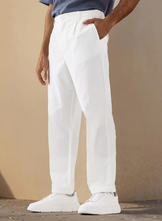 Iconic Iconic Regular Fit Pleated Pants with Flexi Waist and Pockets