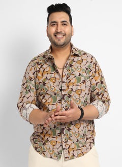 Instafab Plus Men's Beige & Green Artistic Floral Cluster Shirt  - Image 2
