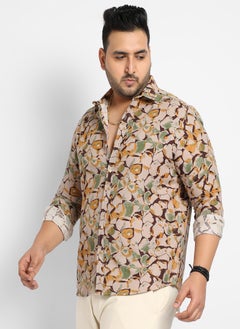 Instafab Plus Men's Beige & Green Artistic Floral Cluster Shirt  - Image 3