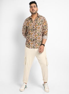 Instafab Plus Men's Beige & Green Artistic Floral Cluster Shirt  - Image 5