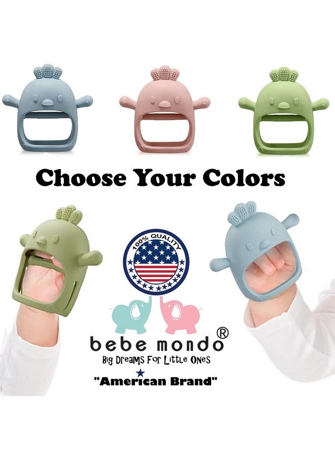 Bebe Mondo Bebe Never Drop Teething Toys for Babies 0-6months, Infants New Born Chew Toys for Teething Relief, Silicone Baby Teether Hand Pacifier,0-3 Months Baby Essentials for Sucking Needs,Shower Gifts(Olive) - Image 4