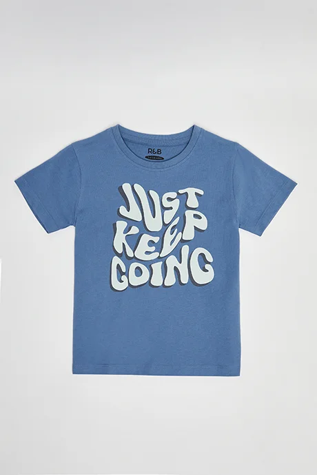 R&B Typography Print T-Shirt with Crew Neck and Short Sleeves
