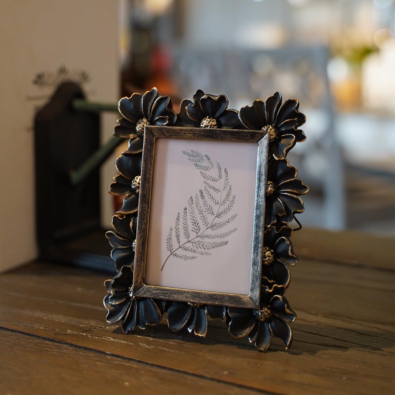 YULINK 2.5x3.5 Small Vintage Picture Frame  Tiny Antique Black Ornate Photo Frame  for Tabletop and Wall Display  Decorative Floral Design Retro Home Decor  Old Fashioned Photo Gallery Art - Image 2