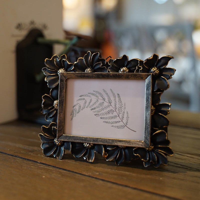 YULINK 2.5x3.5 Small Vintage Picture Frame  Tiny Antique Black Ornate Photo Frame  for Tabletop and Wall Display  Decorative Floral Design Retro Home Decor  Old Fashioned Photo Gallery Art - Image 3