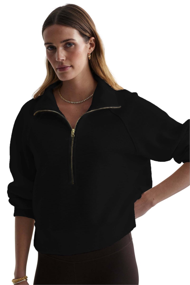 KOTTY Women's Half-Zip Sweatshirt Classic Style with Modern Comfort(Black,L) - Image 1