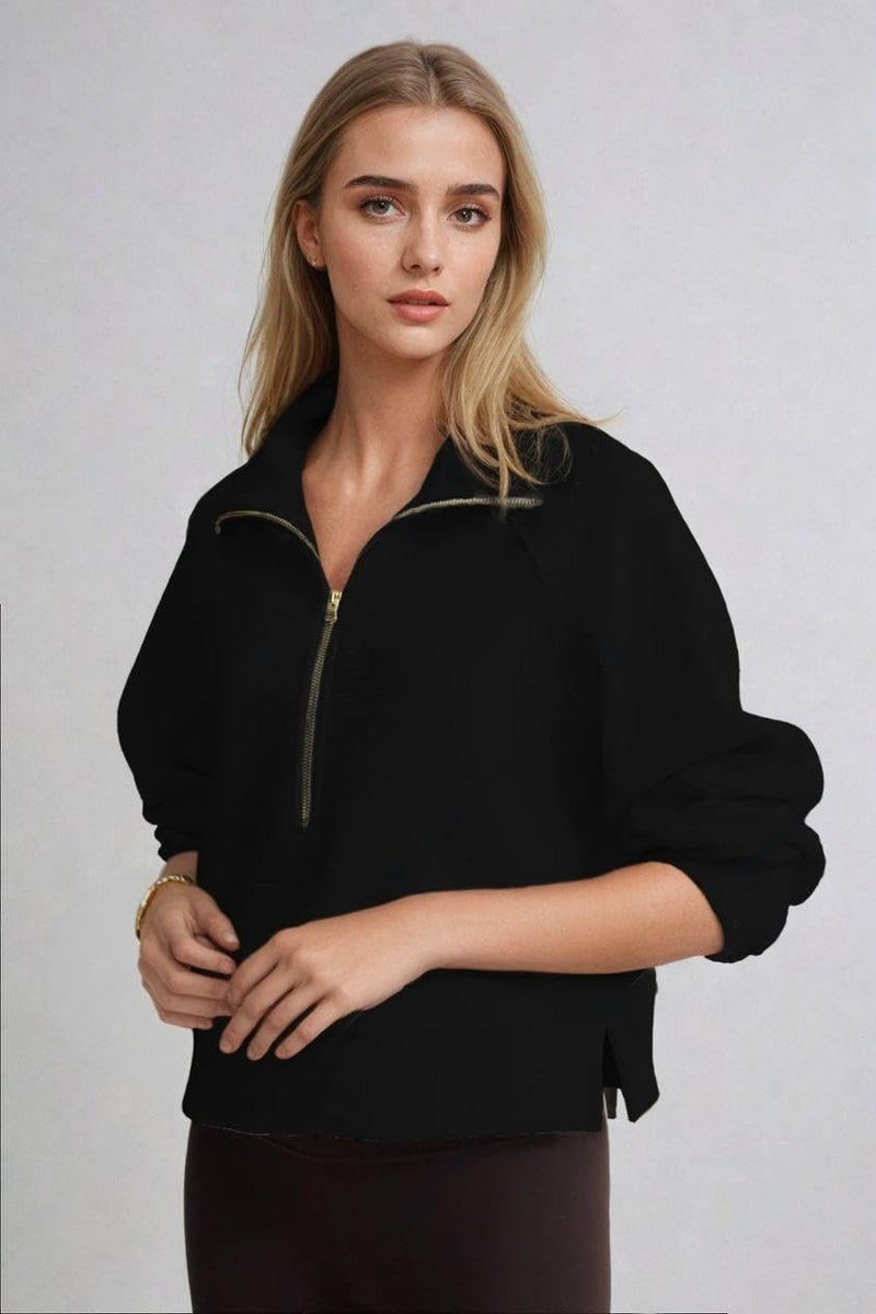 KOTTY Women's Half-Zip Sweatshirt Classic Style with Modern Comfort(Black,L) - Image 2