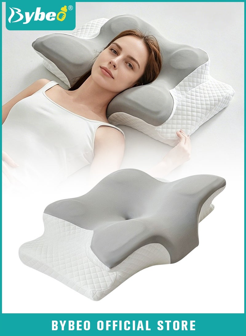 Bybeo Butterfly Cervical Pillow, Ergonomic Neck Support Pillow, Memory Foam Pillow for Neck Pain Relief and Snoring Relief, Contoured Support Pillows for Side Back Stomach Sleepers - Image 1